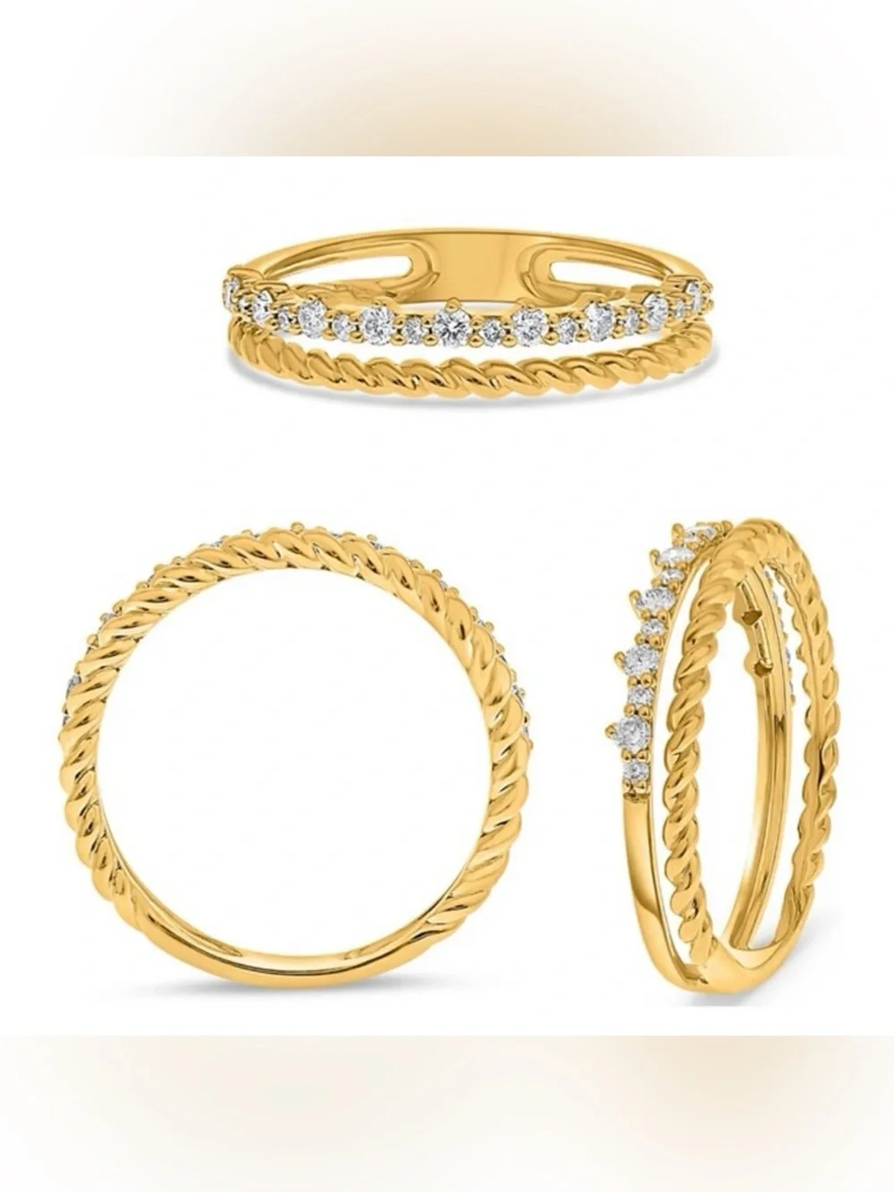 Roman & Jules 14K Yellow Gold 0.22ct Diamond Split  Double Band Ring Size 5.5